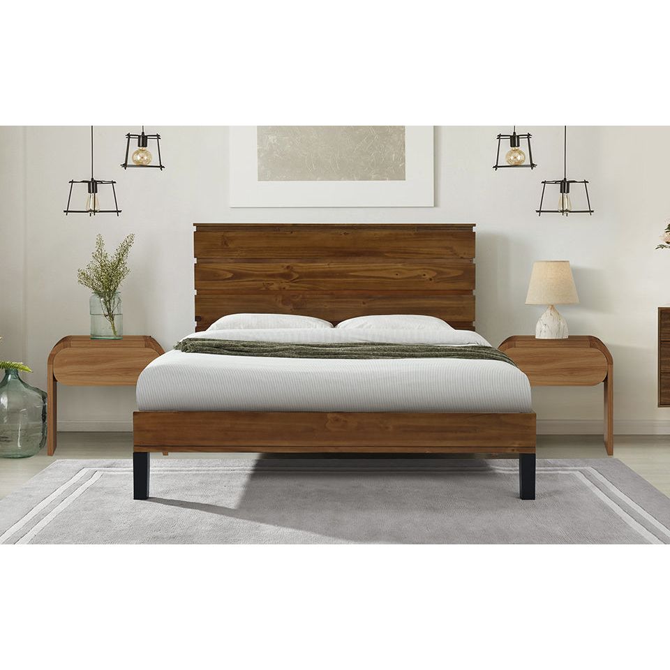 Elegant Mid-Century Pinewood King Bed