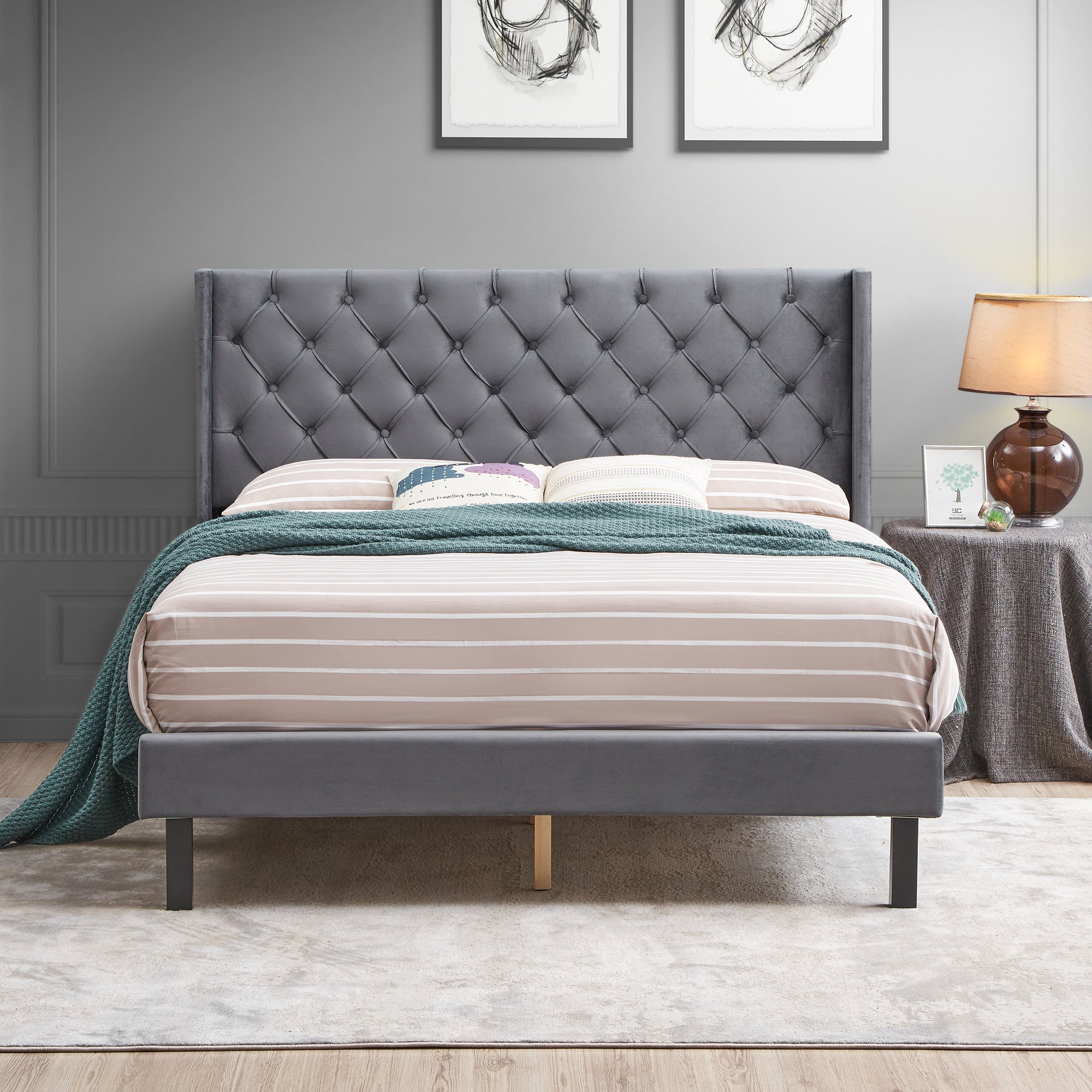 Elegant Velvet Tufted Bed Frame