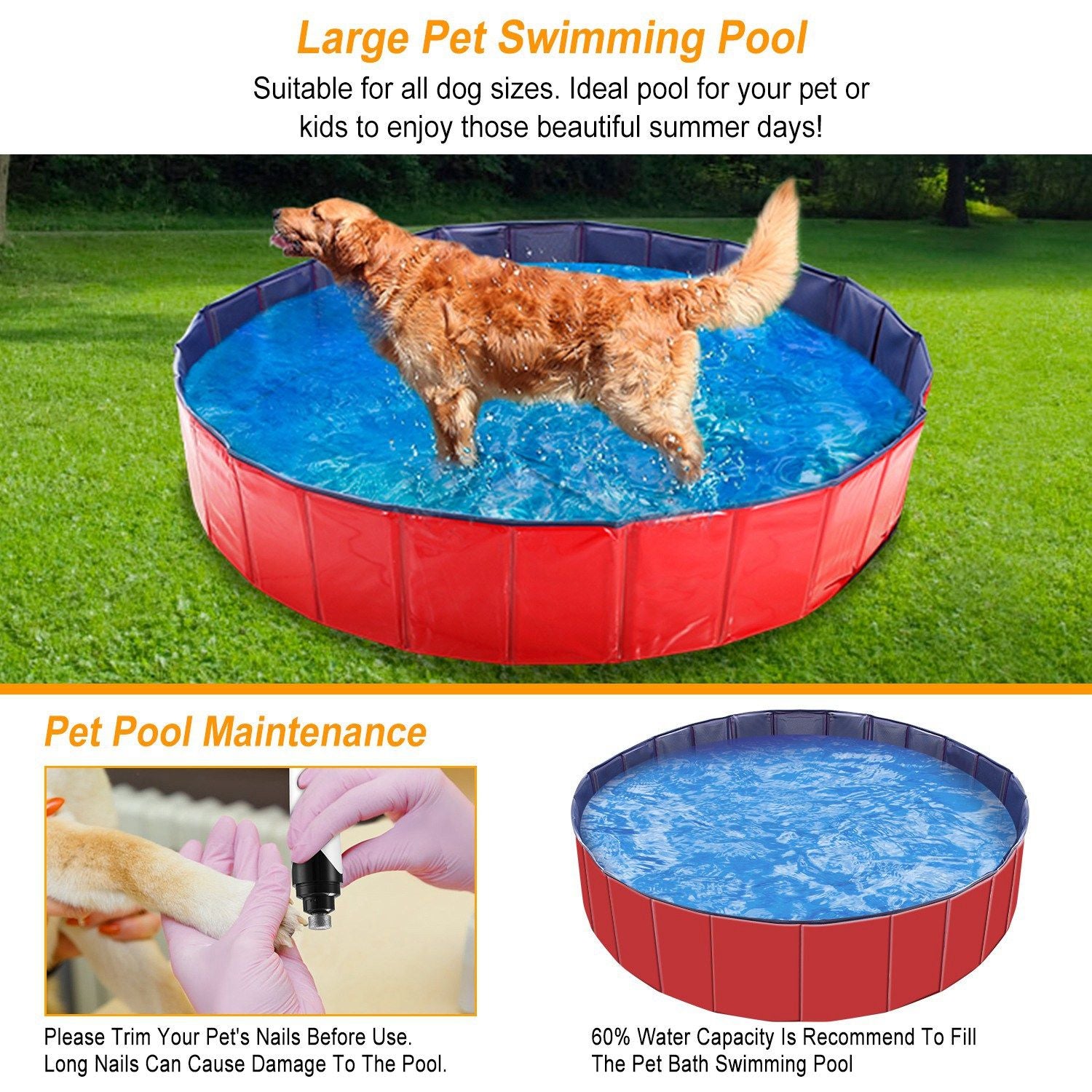 Portable Foldable PVC Pet Pool - Summer Fun Bathing Tub for Dogs and Kids