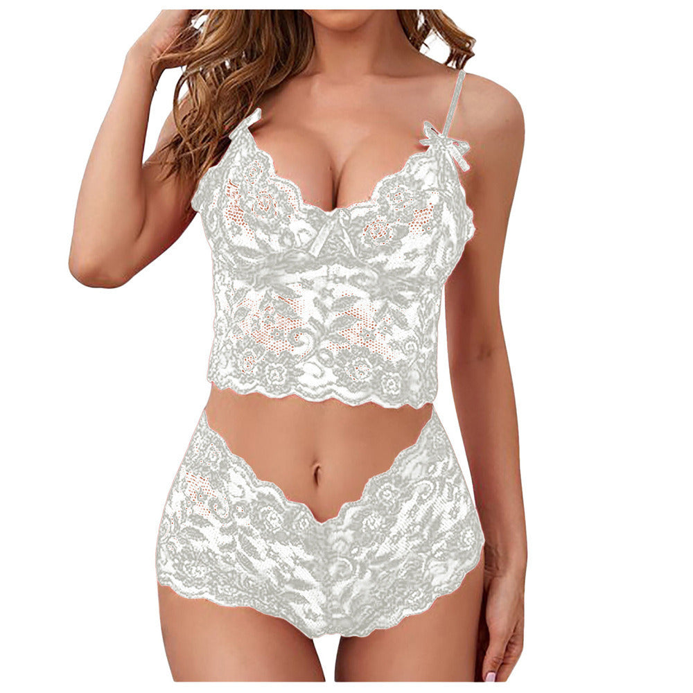 Thin Lace Flower Printed Underwear Suit