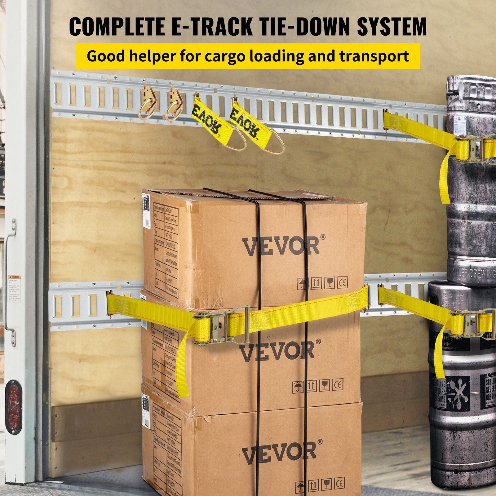 VEVOR Heavy-Duty E Track Tie-Down System Kit - 34PCS 5FT Set with 8 Steel Rails, 2 Single Slot, and 8 O-Rings