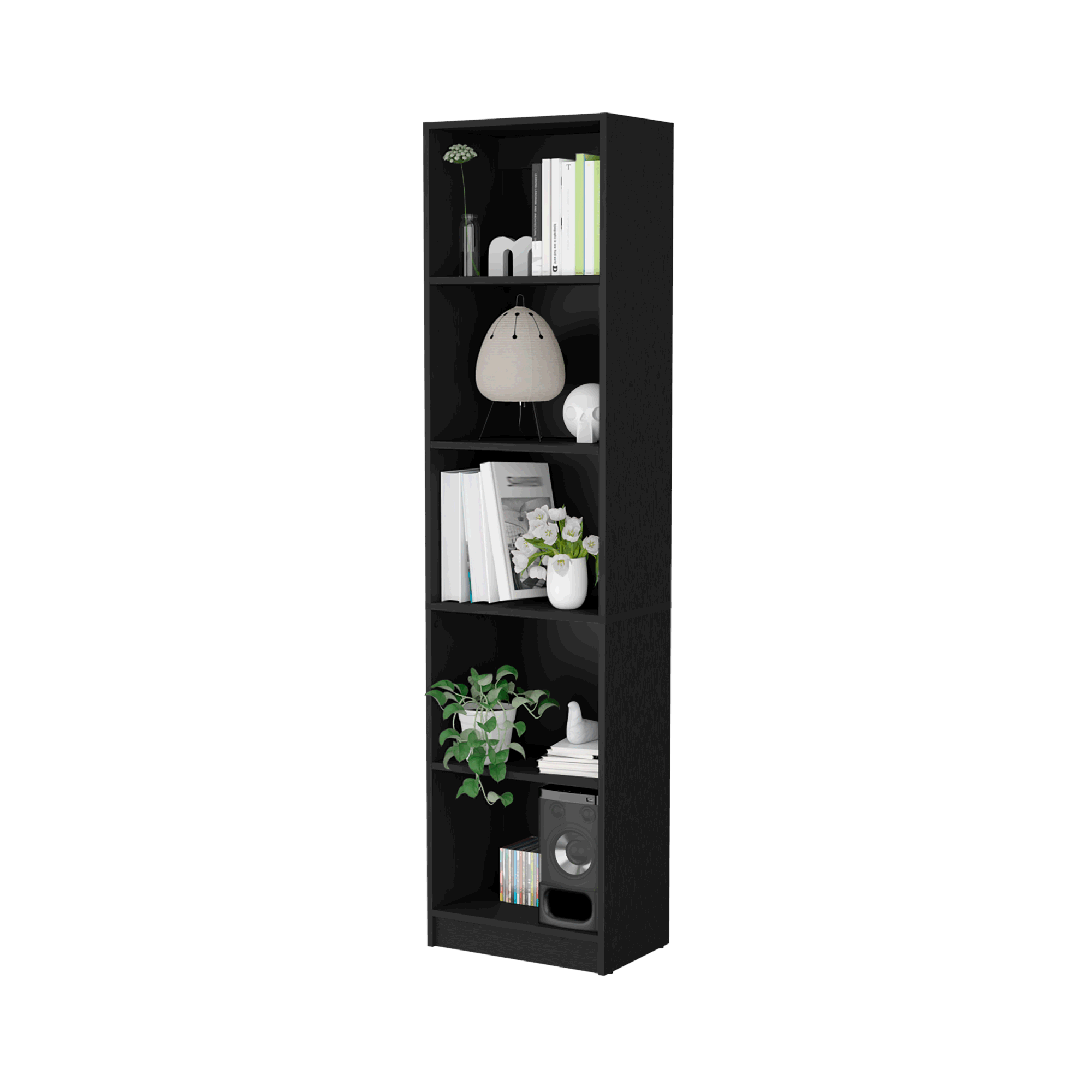 Sleek Black 5-Tier Bookcase for Modern Homes