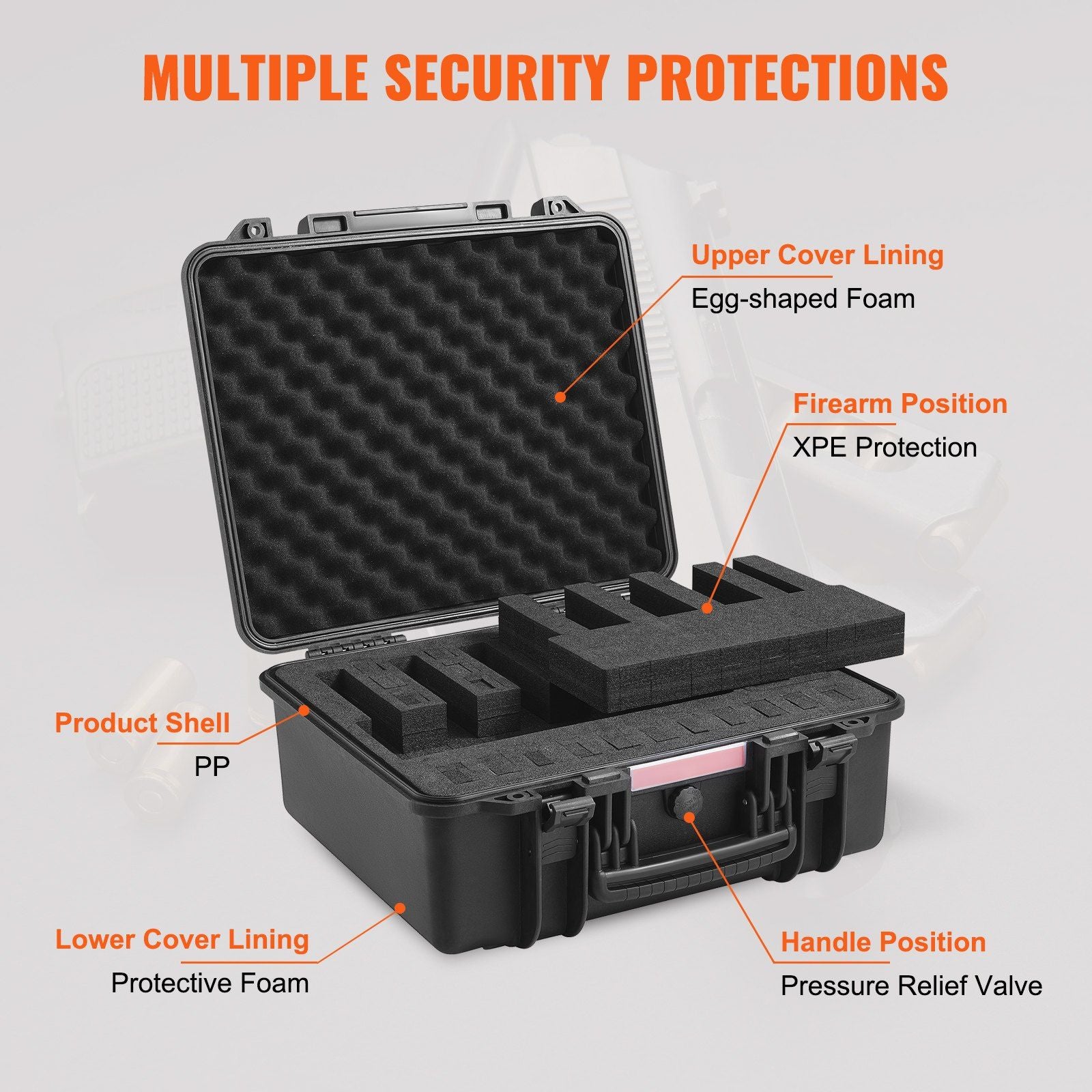 VEVOR Lockable Hard Case for 6 Handguns with Waterproof Foam Protection