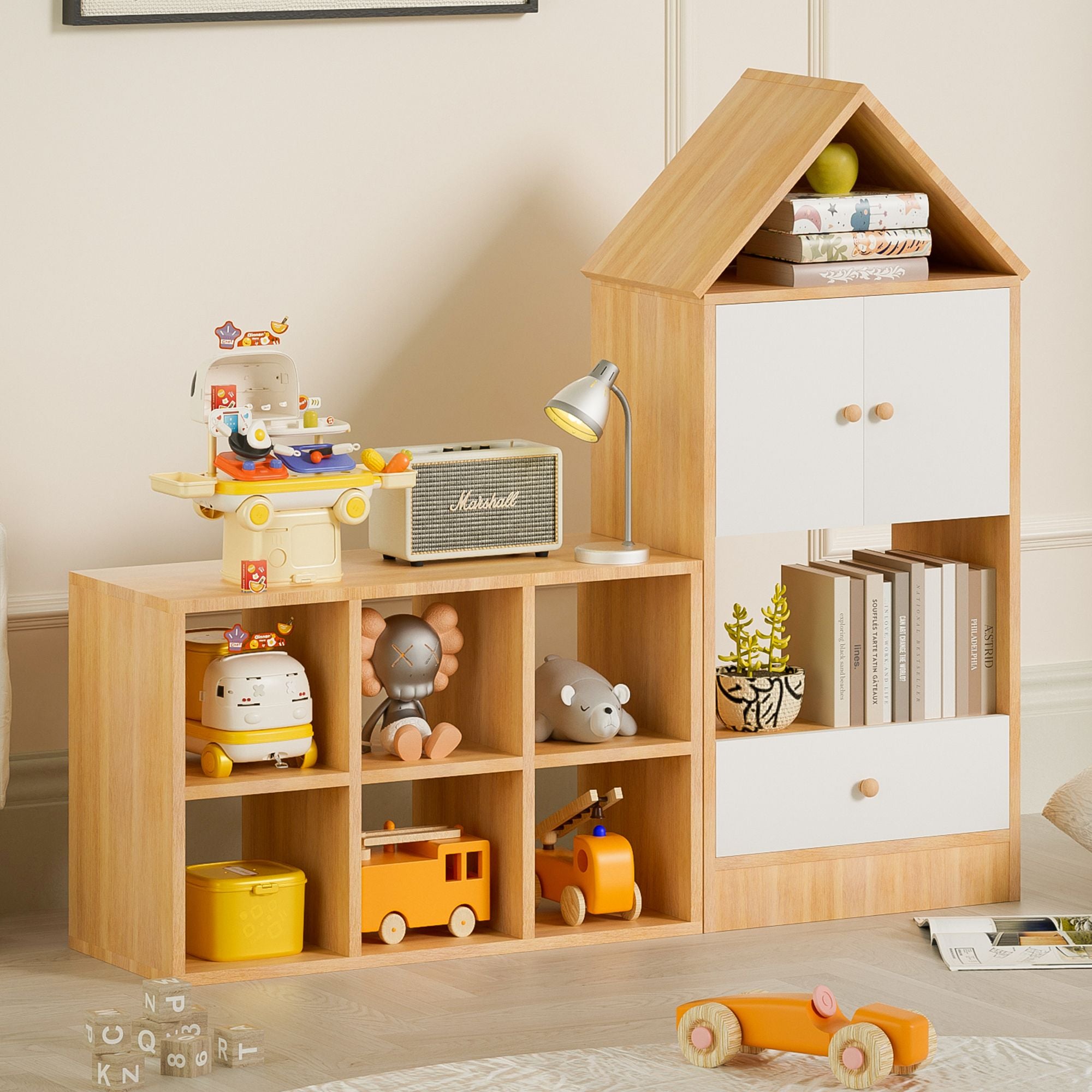 Playful House-Shaped Bookshelf for Kids - Multi-Functional Storage Solution for Books and Toys