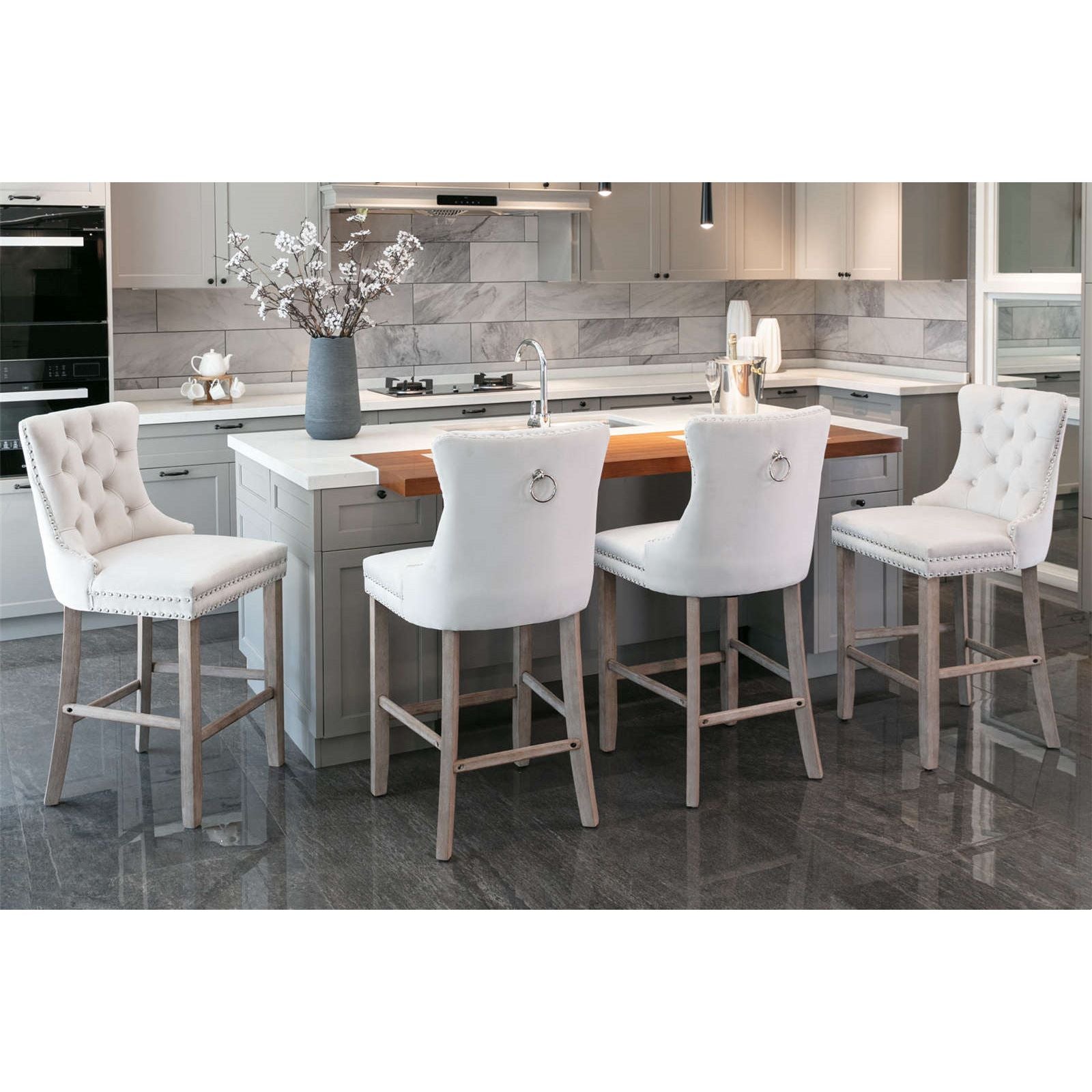 Luxurious Velvet Mid-Century Barstools