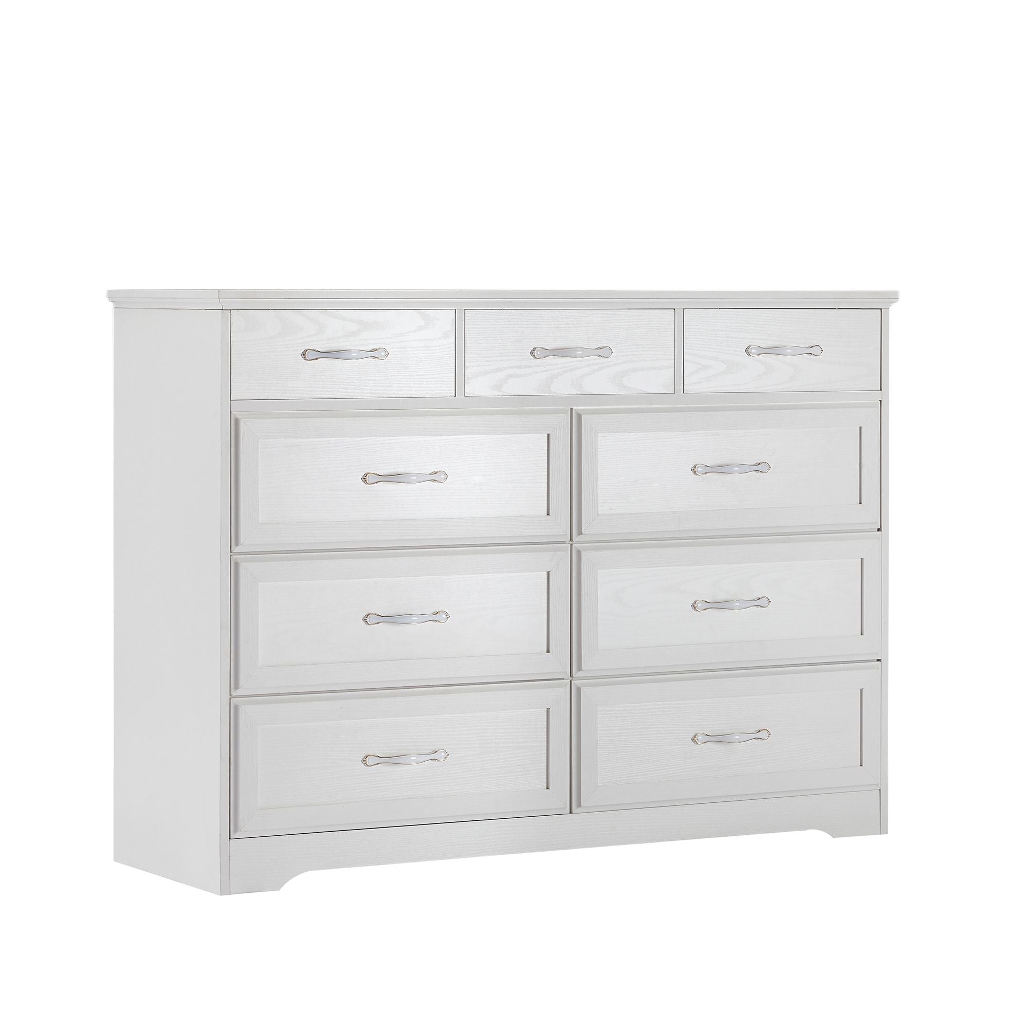 Rustic 9-Drawer White Dresser with Antique Handles for Kids' Rooms and Beyond