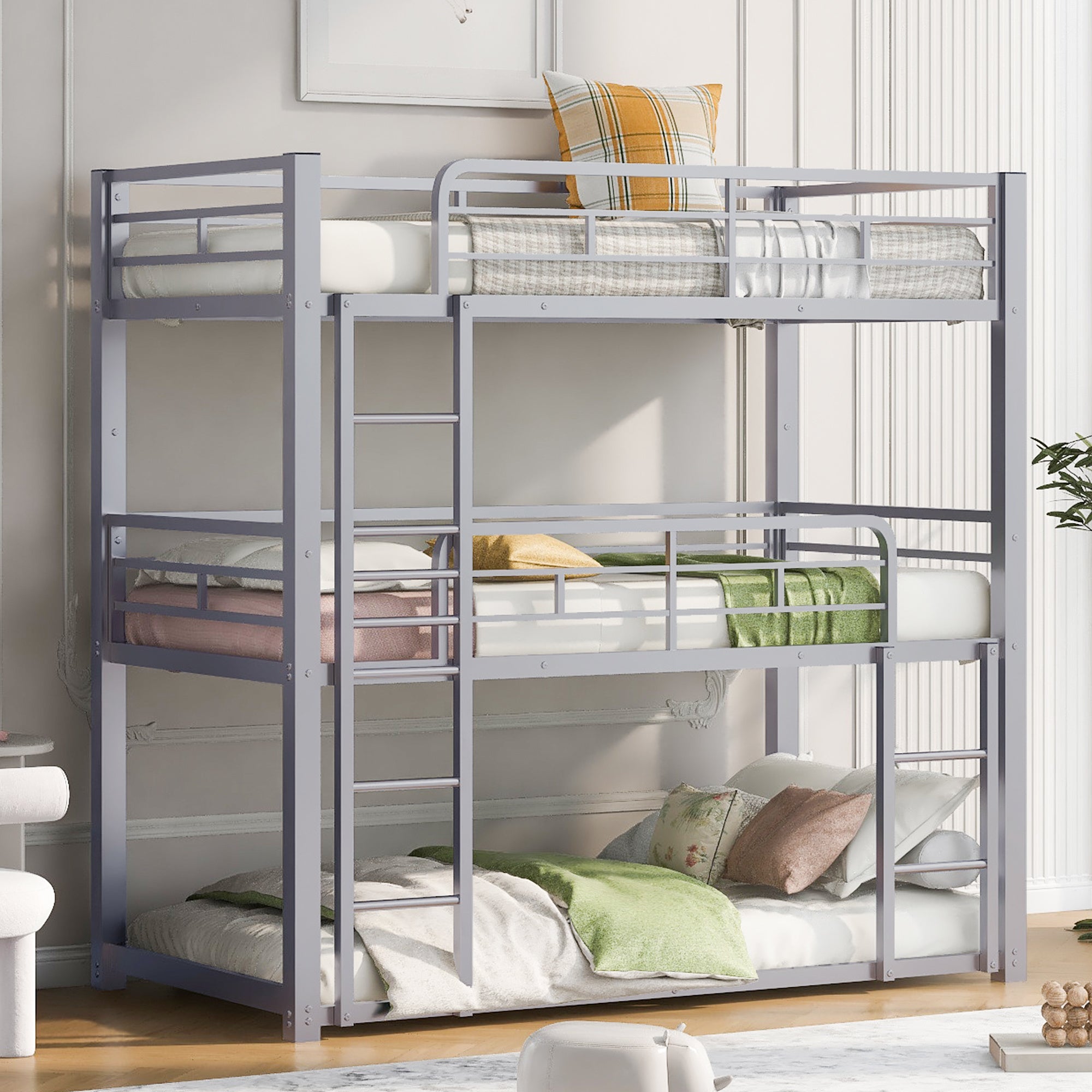 Space-Saving Metal Triple Twin Bunk Bed