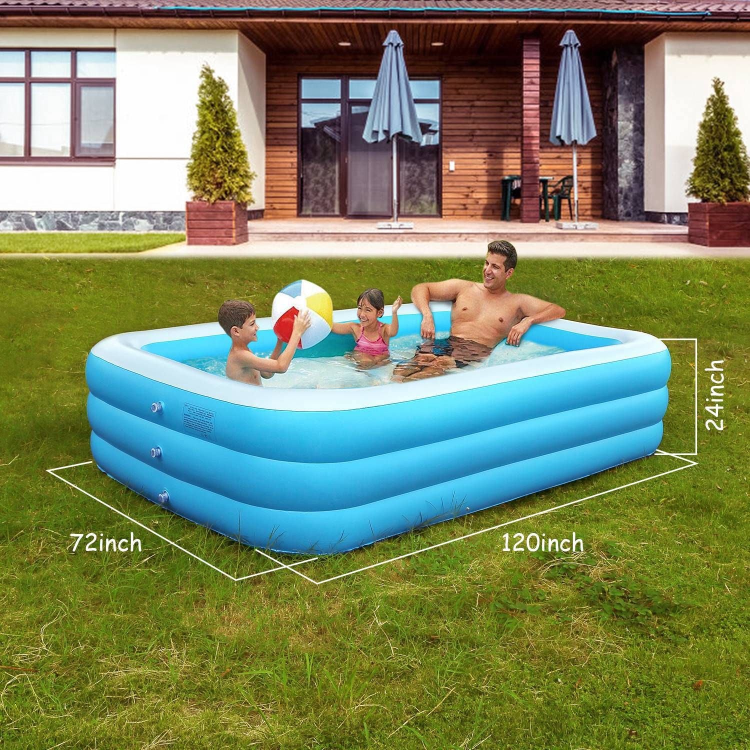 Spacious Family Inflatable Swimming Pool for Kids and Adults - Safe Blow-Up Water Play Center
