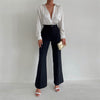 Elegant Autumn Flare Trousers for Women - Trendy Office Chic with Button Accent