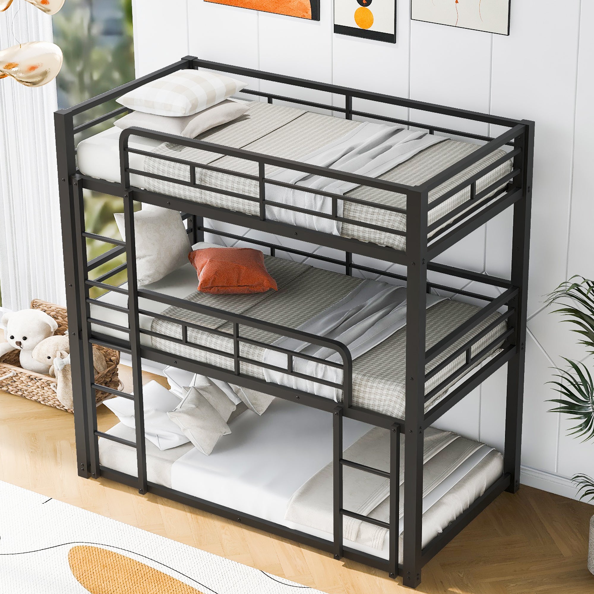 Space-Saving Metal Triple Twin Bunk Bed