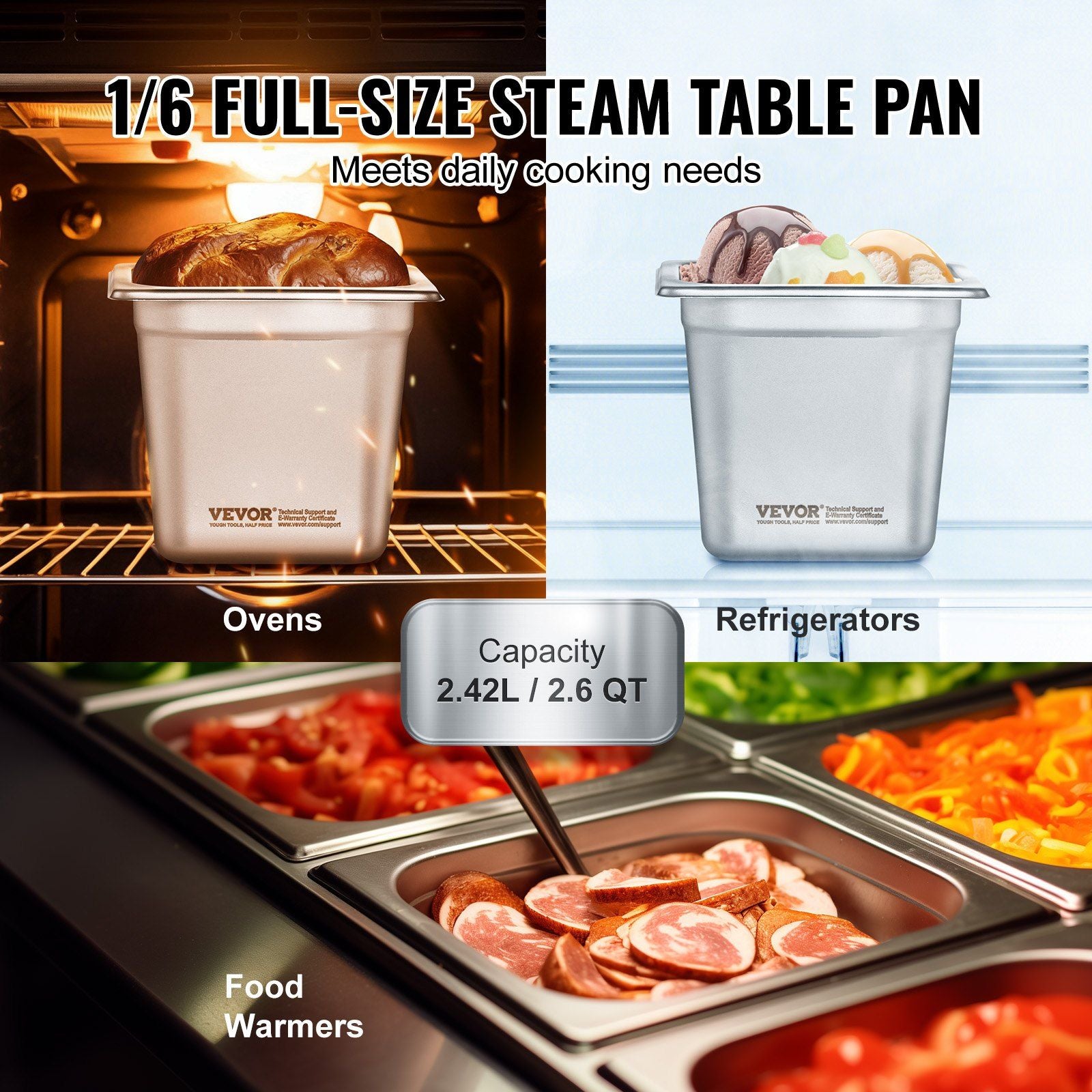 Stainless Steel 1/6 Steam Pan Set