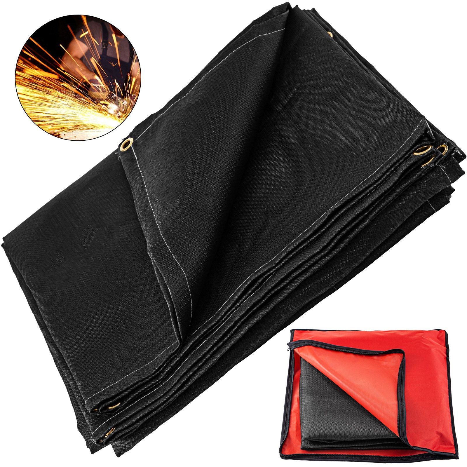 VEVOR 6x10 Ft Fireproof Welding Blanket – Heavy-Duty Black Fiberglass Heat Resistant Mat with Adjustable Grommets