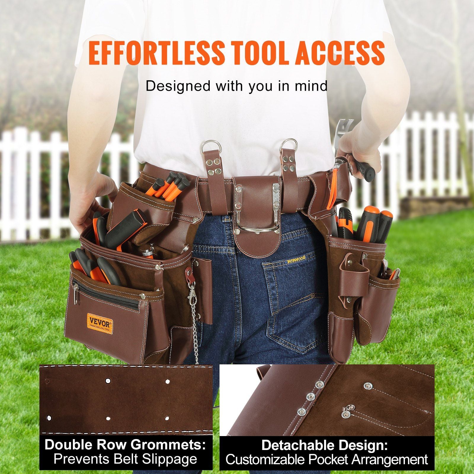 VEVOR Premium PU Tool Belt with 22 Pockets, Adjustable 29-54 Inches, Heavy Duty Pouch Bag for Efficient Organization