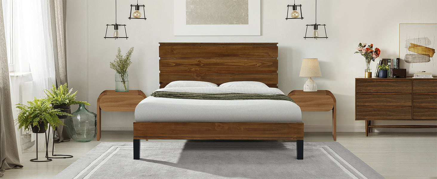 Elegant Mid-Century Pinewood King Bed