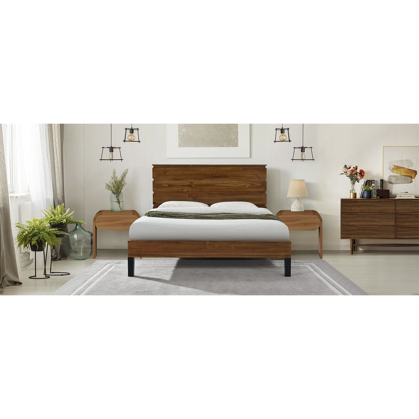 Elegant Mid-Century Pinewood King Bed
