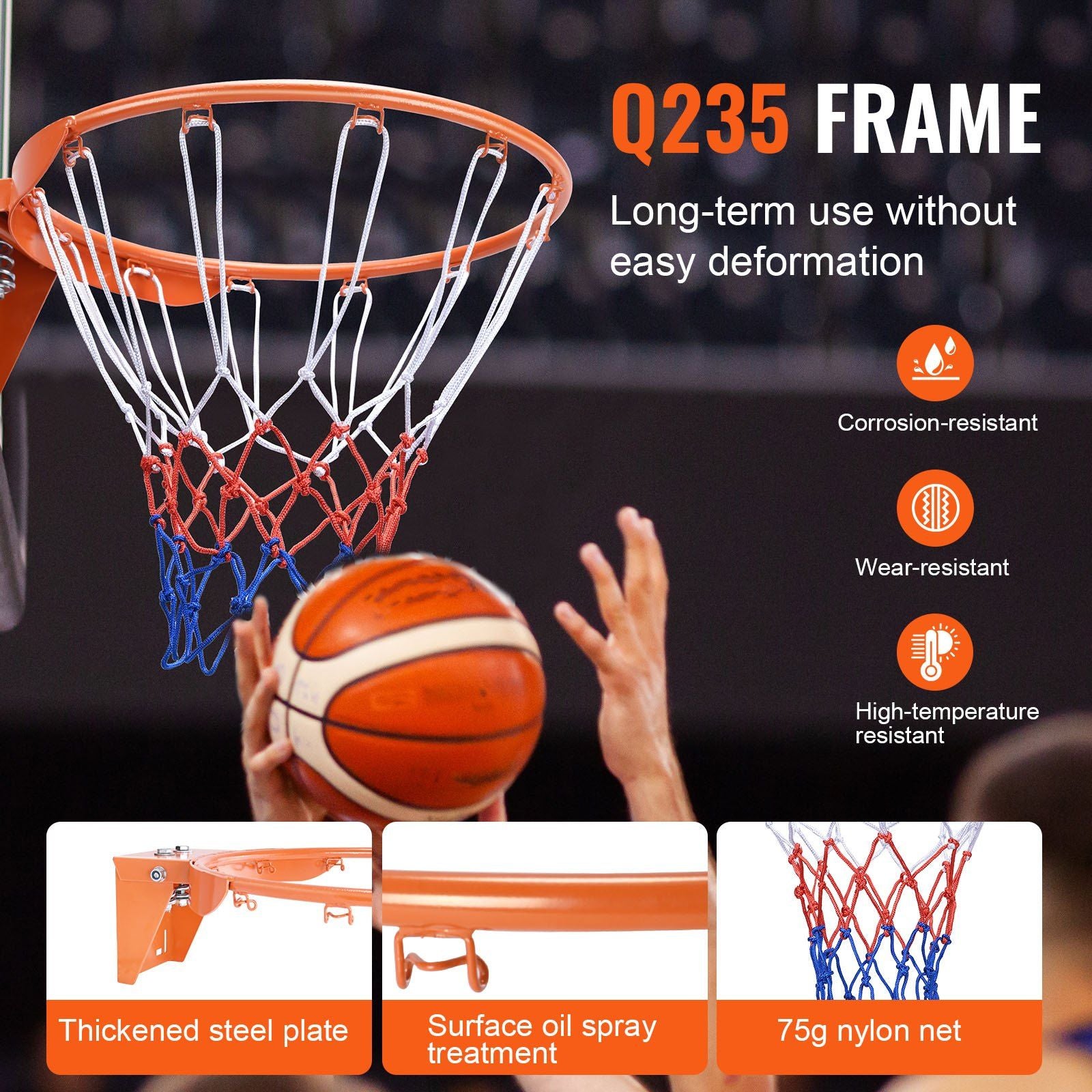 VEVOR Heavy Duty 18-Inch Basketball Rim with Net, Wall and Door Mounted Goal Replacement for Indoor and Outdoor Use