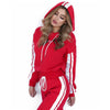 Chic Women's 2-Piece Tracksuit: Casual Hooded Crop Sweatshirt & Red White Sweat Pants Set