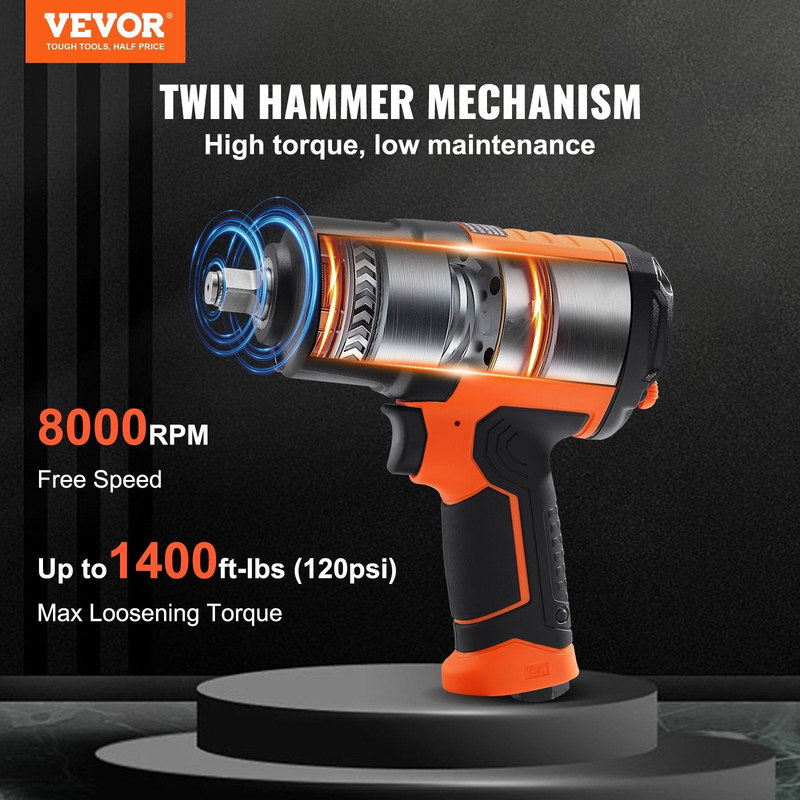 VEVOR 1/2 Inch High Torque Air Impact Wrench with Socket Set