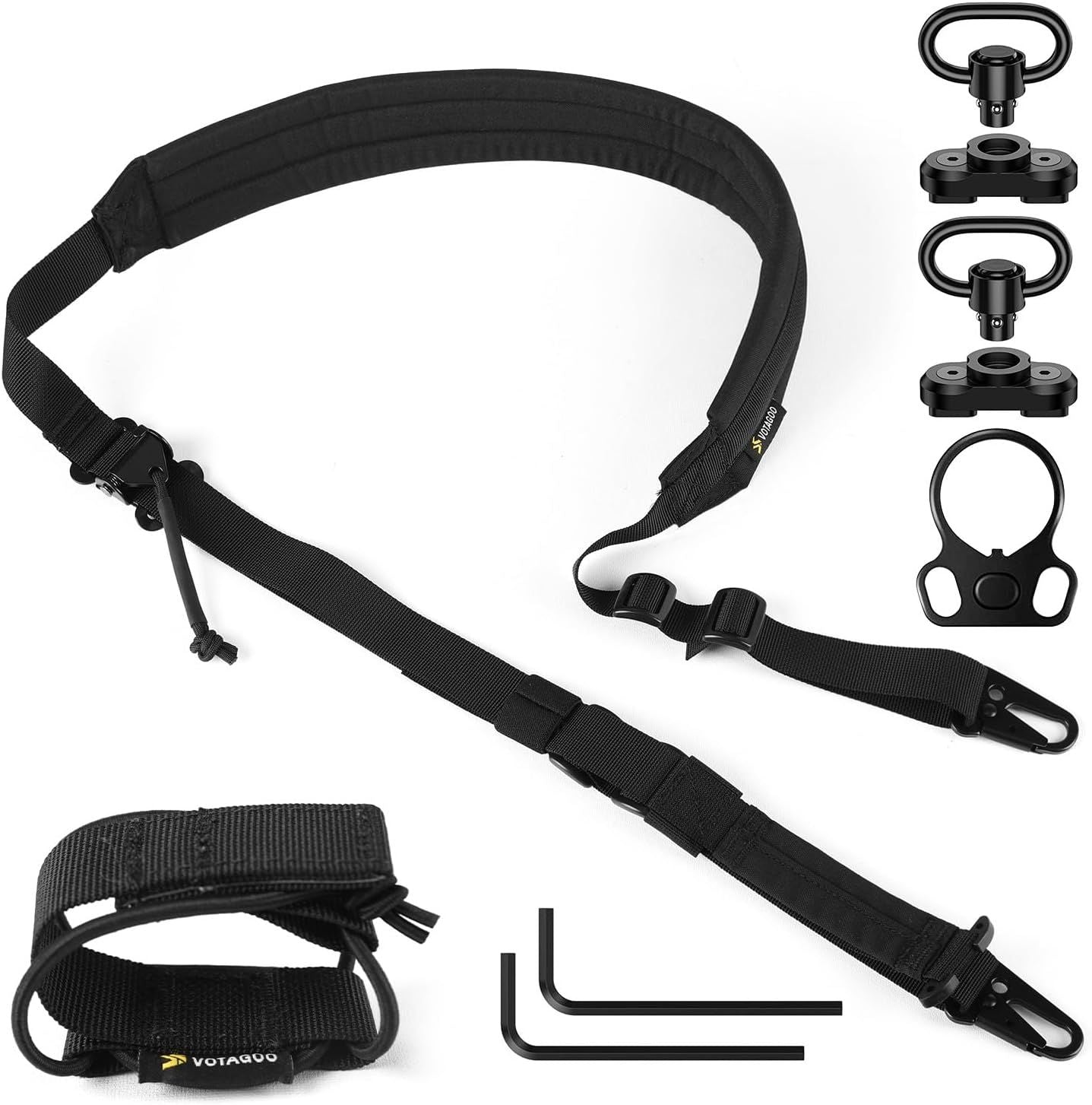 QD Tactical 2-Point Gun Sling with Quick Adjust Feature, Soft EVA Shoulder Pad, HK Hook, and Versatile Attachment Options for Hunting and Outdoor Use