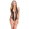 Seductive Black Lace Crotchless Teddy with Sparkling Rhinestones