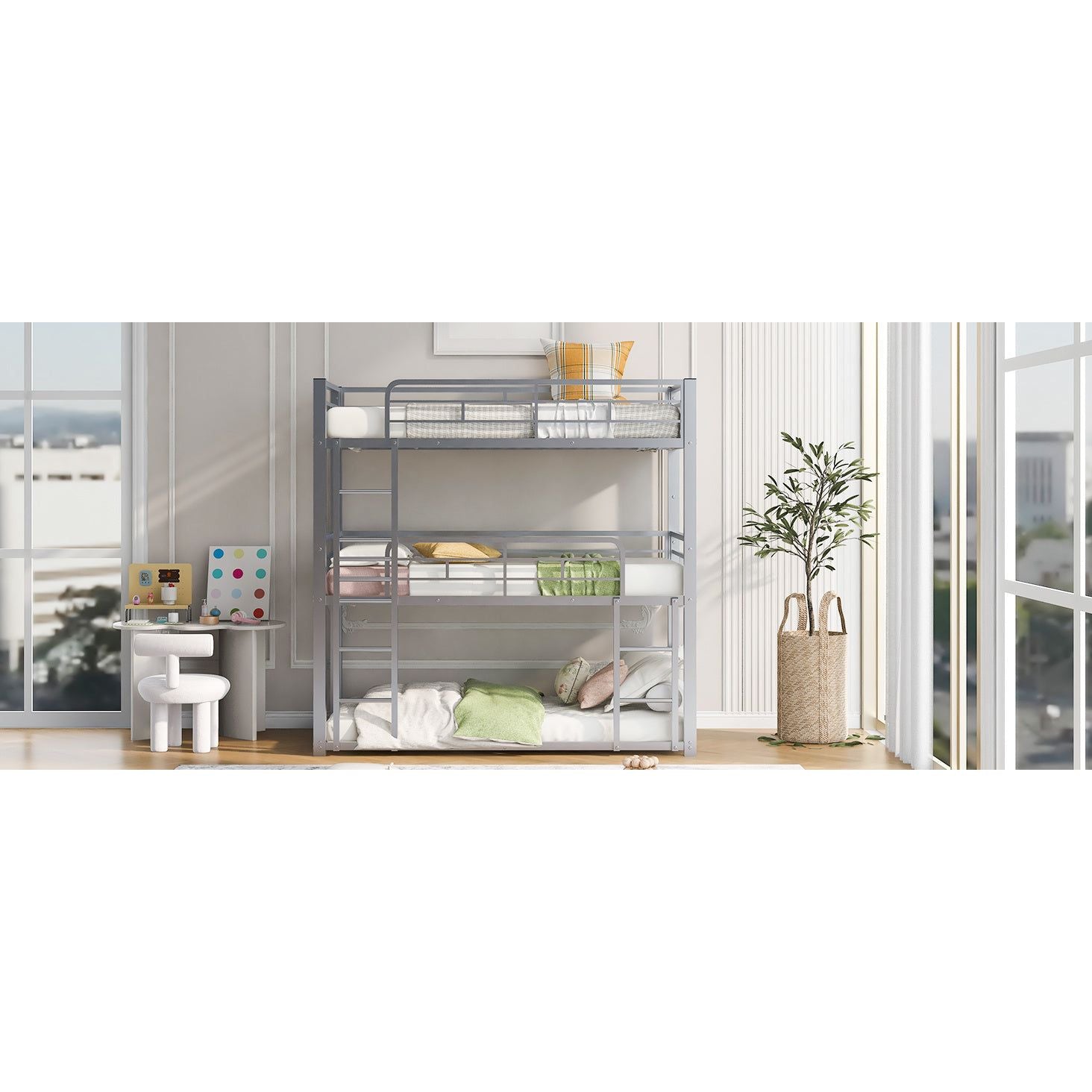 Space-Saving Metal Triple Twin Bunk Bed