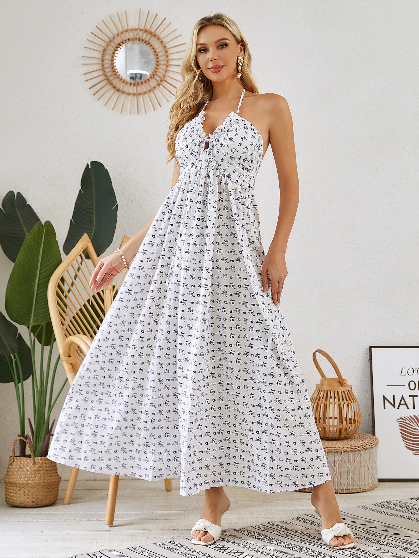 Boho Halter Maxi Dress for Summer