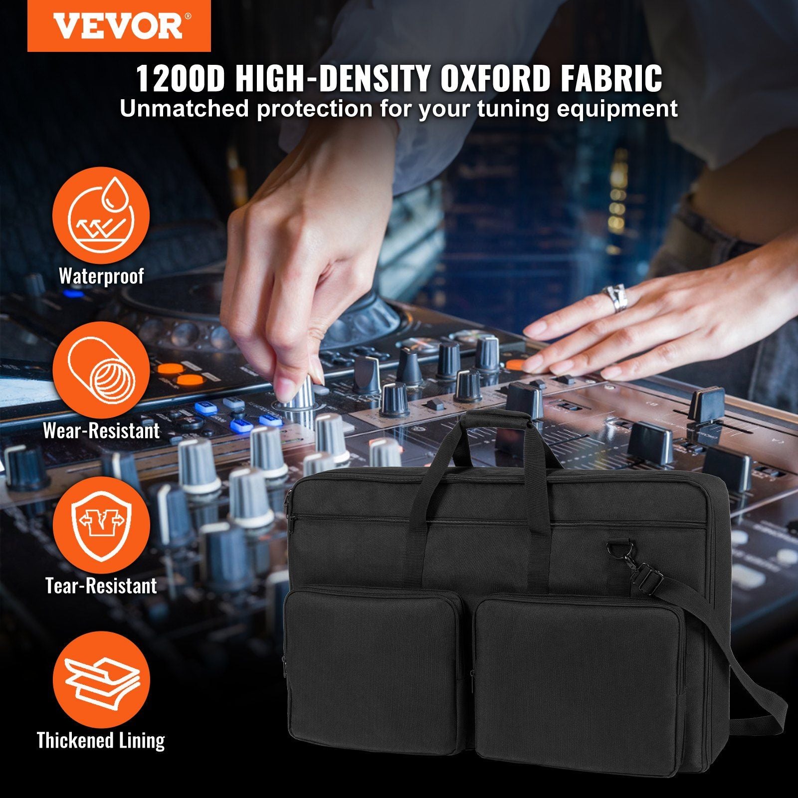 VEVOR Heavy-Duty DJ Mixer Backpack, Water-Resistant 1200D Oxford Fabric with Multiple Storage Compartments