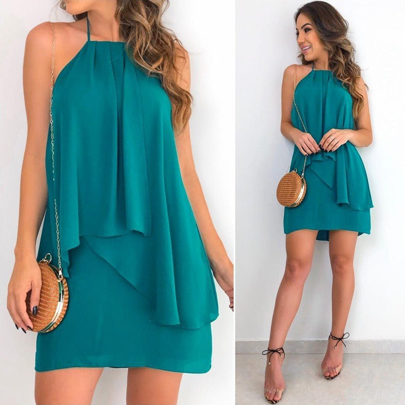 Backless Sling Dress with Irregular Hem