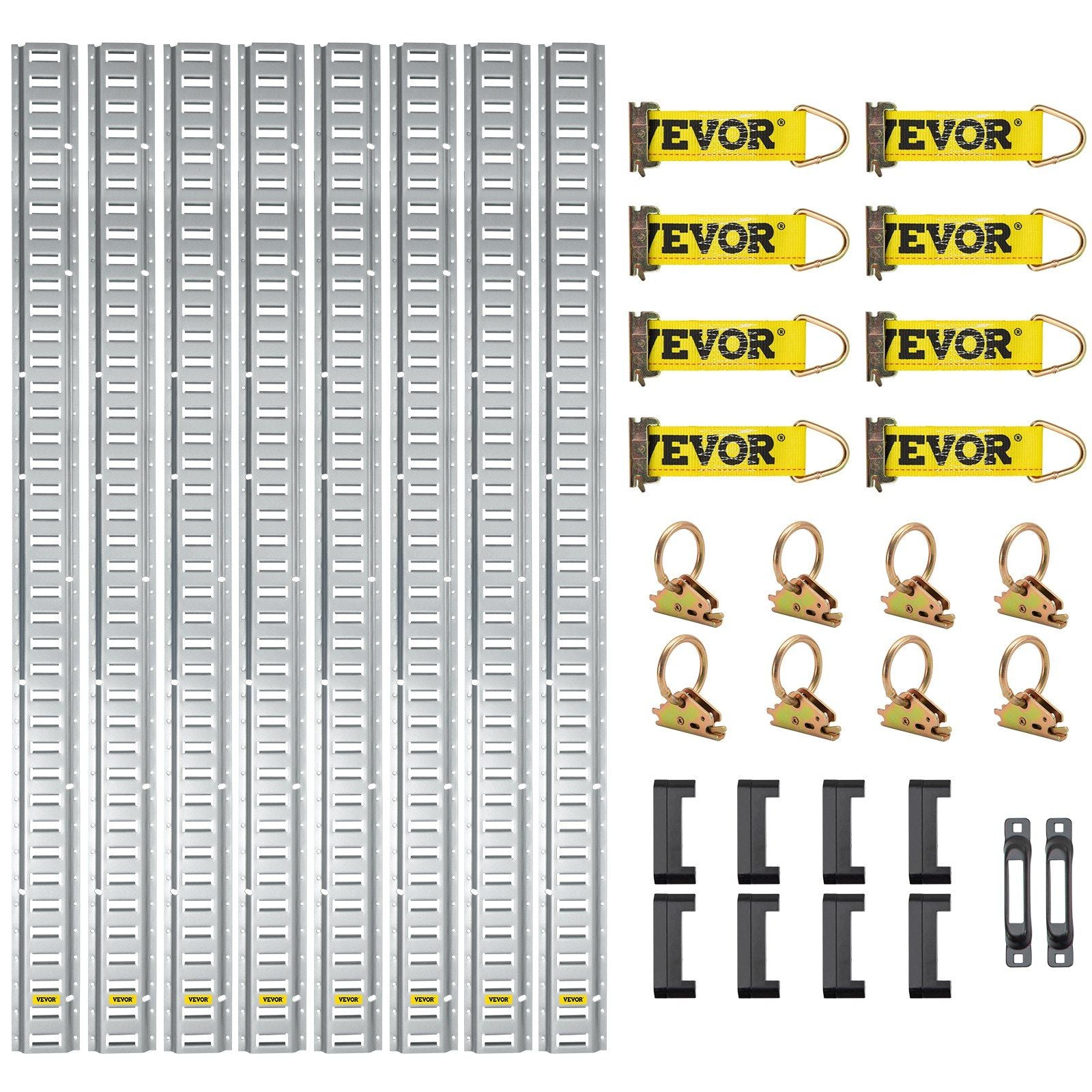 VEVOR Heavy-Duty E Track Tie-Down System Kit - 34PCS 5FT Set with 8 Steel Rails, 2 Single Slot, and 8 O-Rings