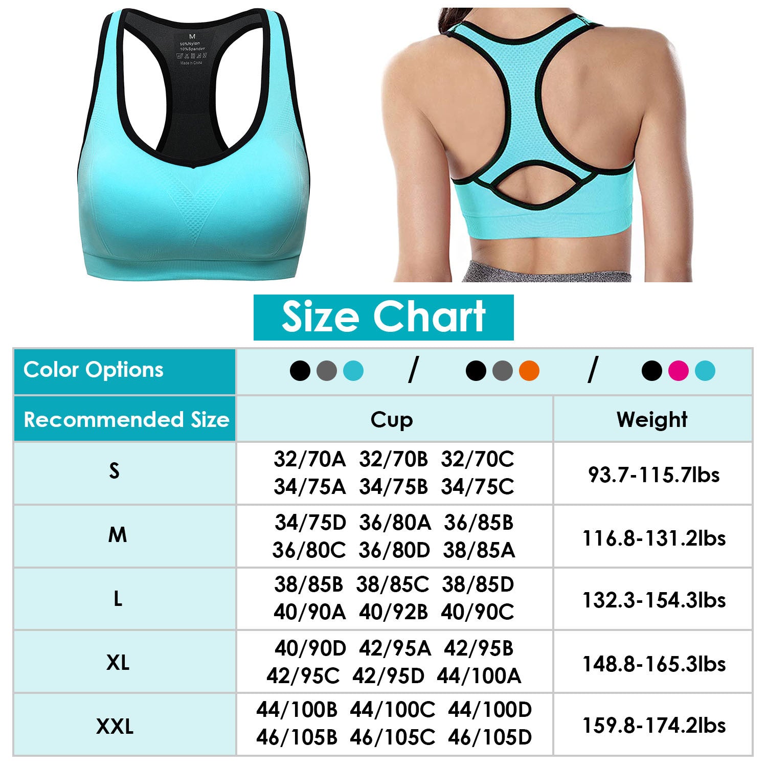 3-Pack Comfort Fit Padded Sports Bra