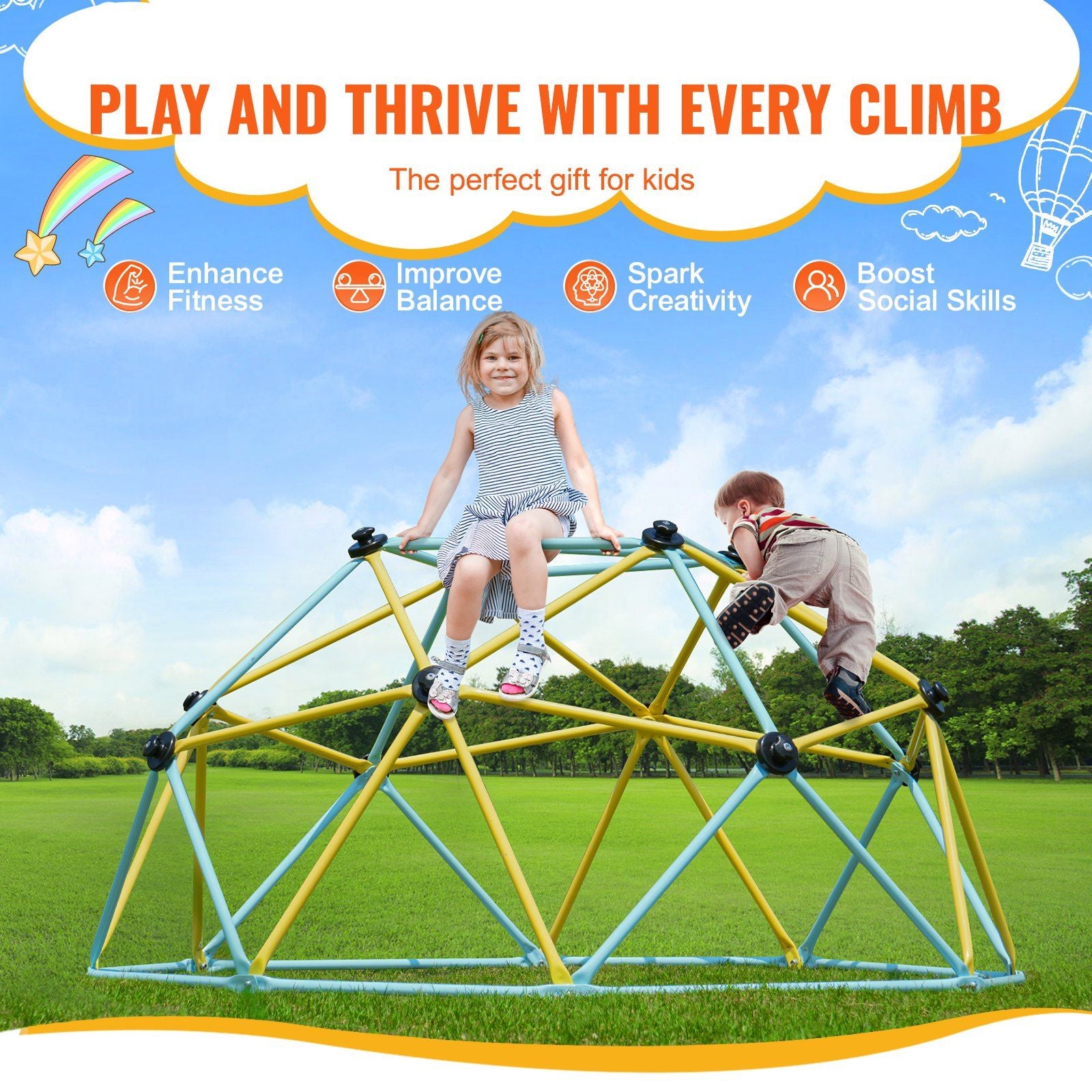 VEVOR 6FT Geometric Climbing Dome for Kids - Durable Jungle Gym Supports Up to 600LBS, Perfect for Indoor & Outdoor Play