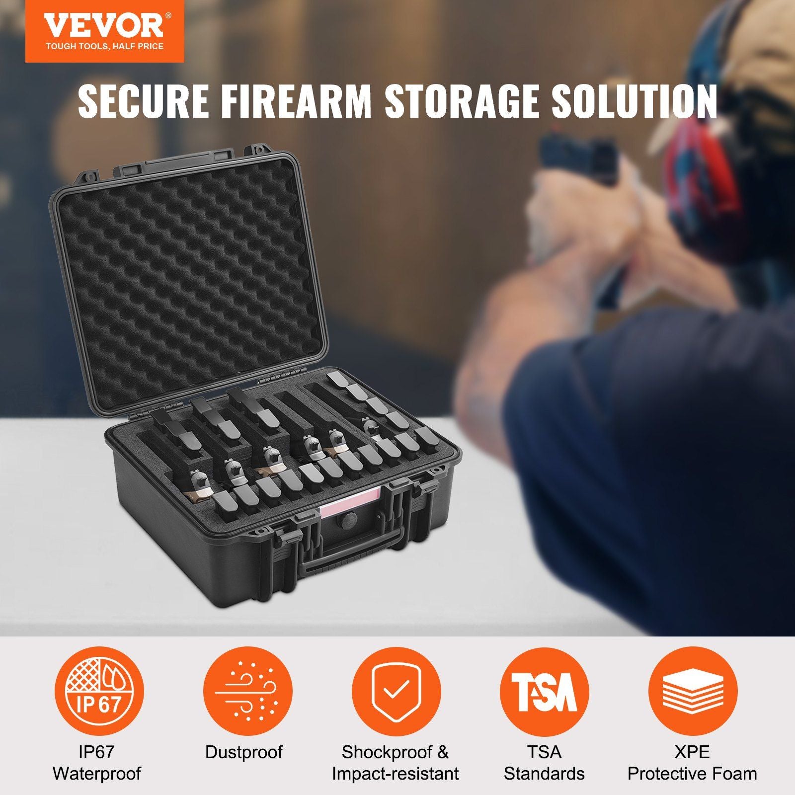 VEVOR Lockable Hard Case for 6 Handguns with Waterproof Foam Protection