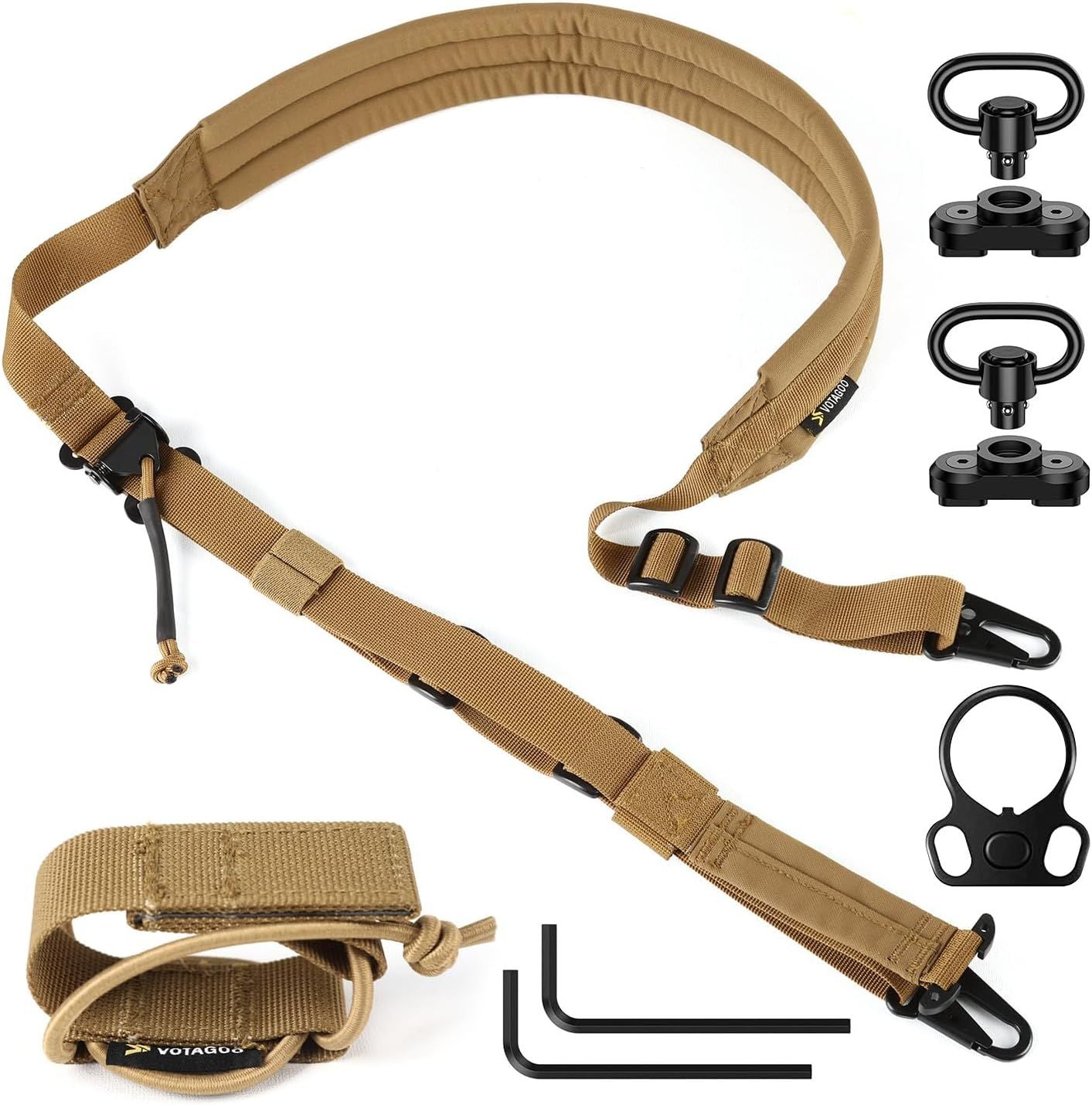 QD Tactical 2-Point Gun Sling with Quick Adjust Feature, Soft EVA Shoulder Pad, HK Hook, and Versatile Attachment Options for Hunting and Outdoor Use