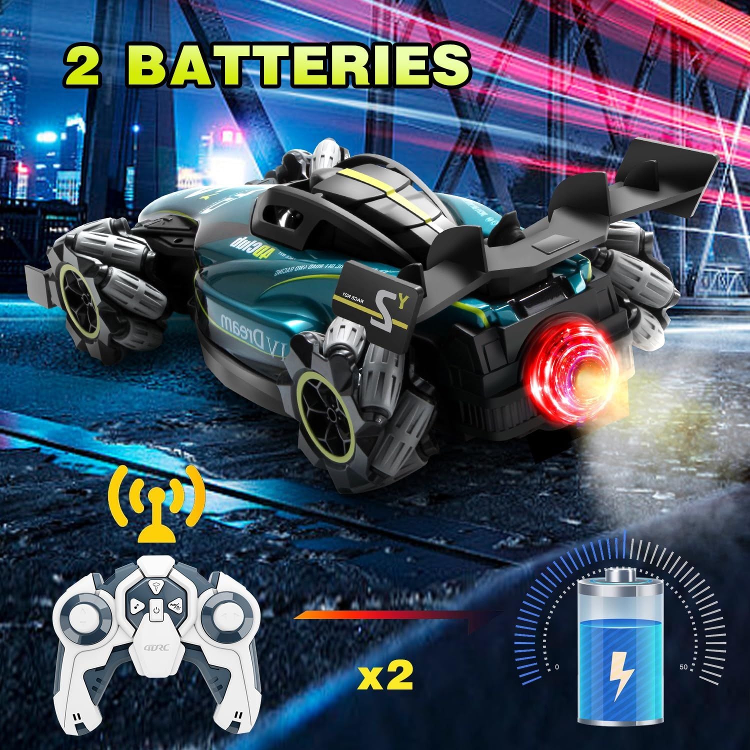 Gesture-Controlled 4WD Racing RC Car with 360° Drift & Light Effects - 2 Batteries Included for Kids