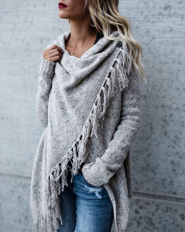 Tassel Knit Cardigan Sweater