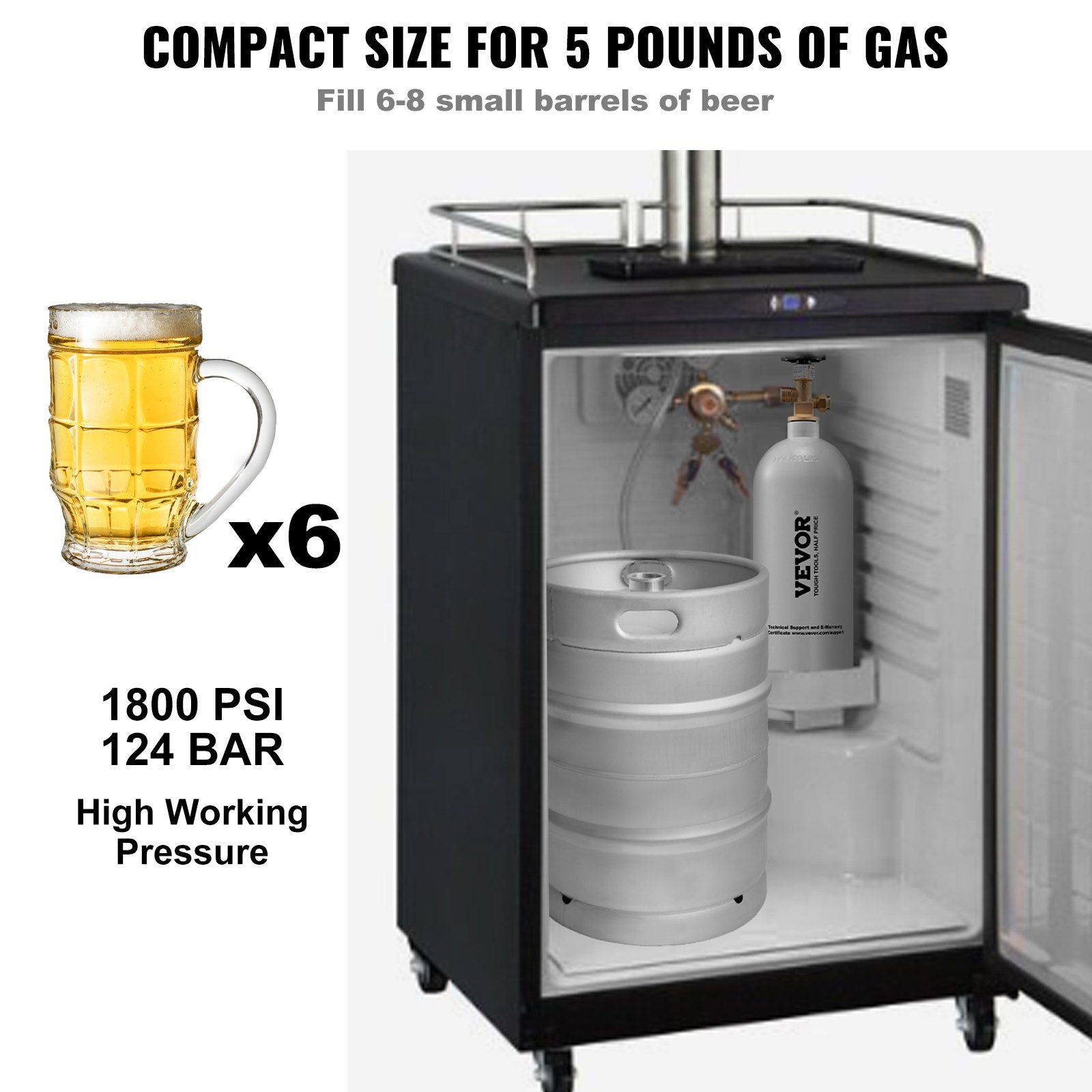 VEVOR 5 Lb Lightweight Aluminum CO2 Cylinder with Gray Epoxy Coating for Beer and Soda Dispensing