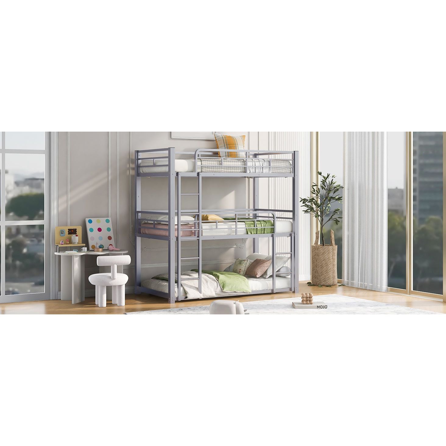 Space-Saving Metal Triple Twin Bunk Bed