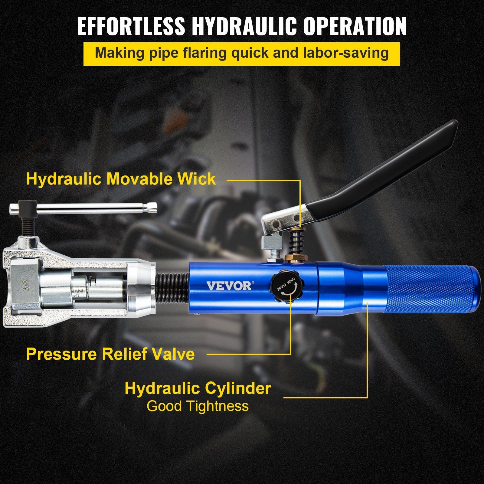 VEVOR 45° Hydraulic Flaring Tool Kit for Brake and HVAC Repair, 3/16"-1/2" Double Flaring Tools with Adapters and Accessories