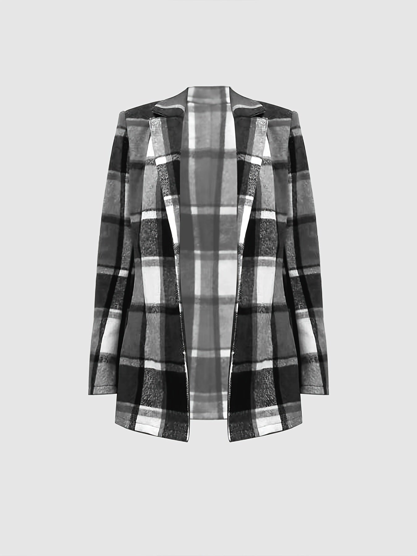 Plaid Lapel Coat with Button Down Front and Long Sleeves