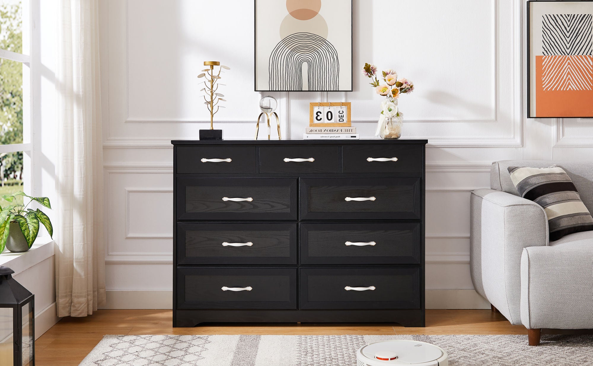 Rustic Elegance 9-Drawer Dresser for Bedroom Storage