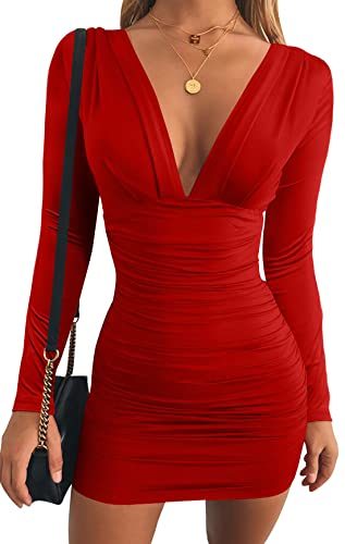 V Neck Ruched Elegance Bodycon Dress