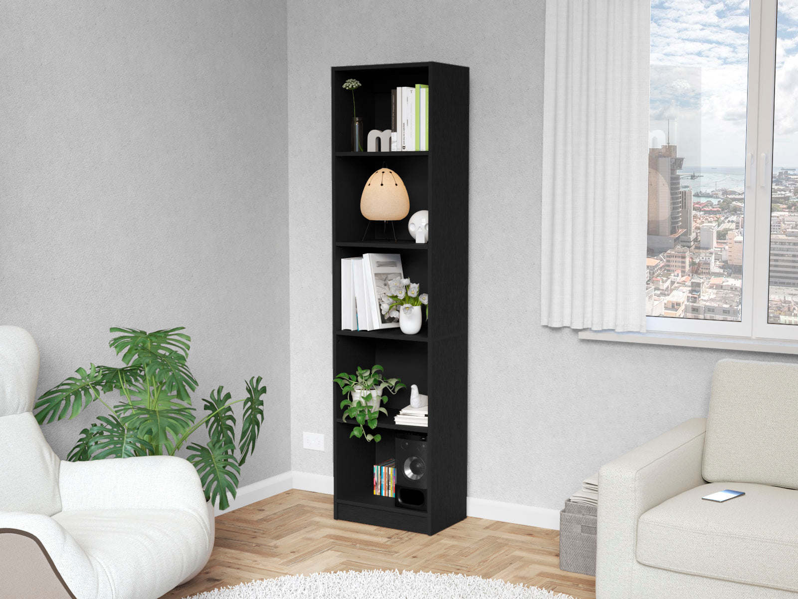 Sleek Black 5-Tier Bookcase for Modern Homes