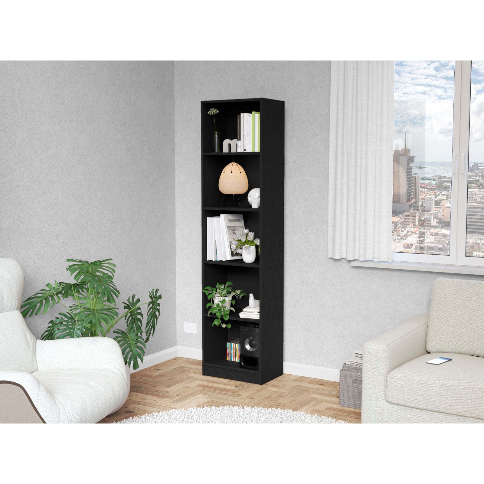 Sleek Black 5-Tier Bookcase for Modern Homes