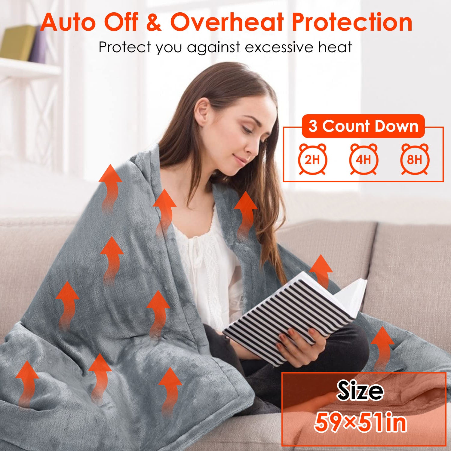 Plush Dual-Sized Electric Heating Throw Blanket