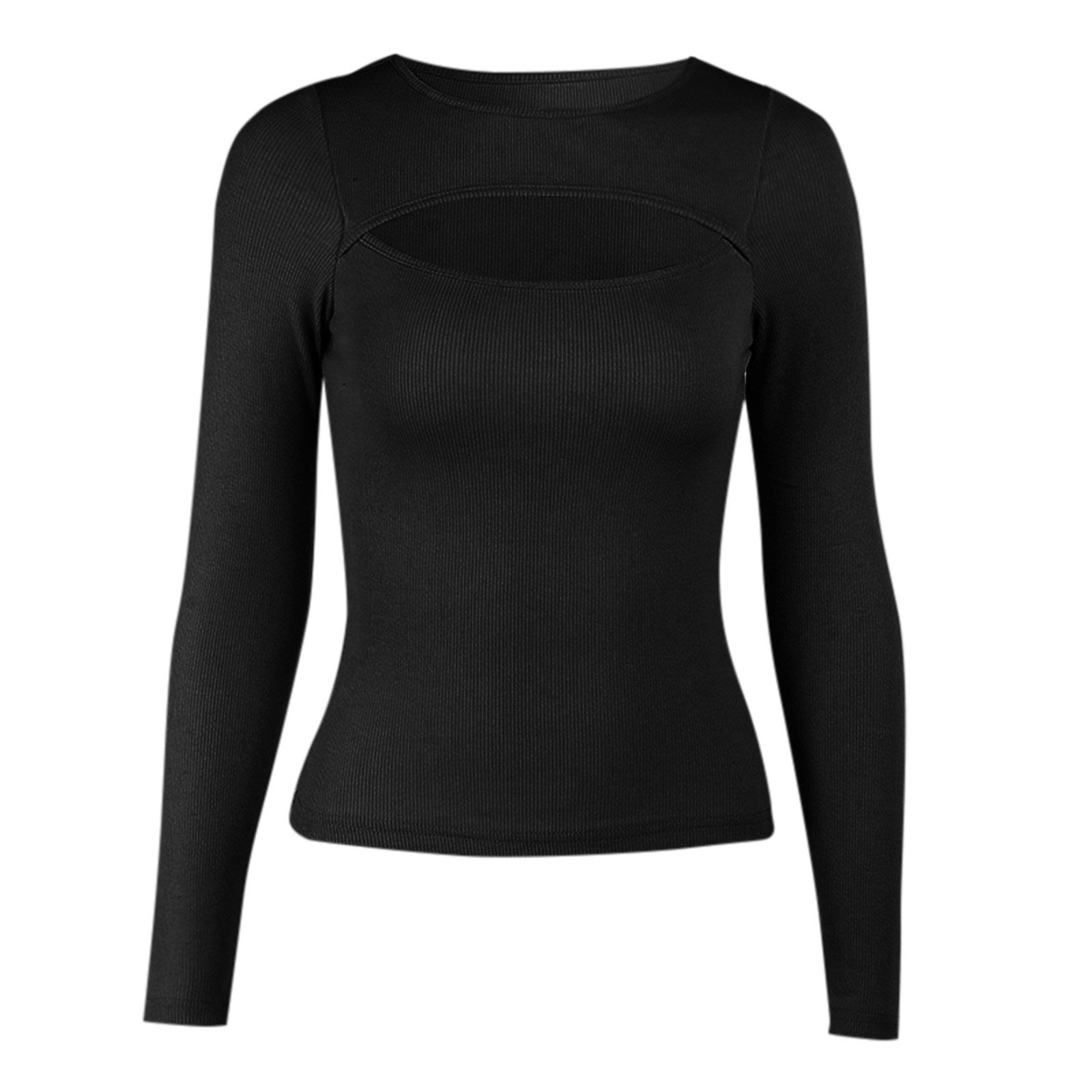 Stylish Cutout Ribbed Blouse with Elegant Long Sleeves