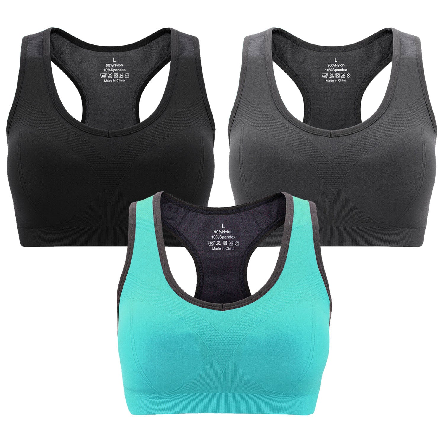 3-Pack Comfort Fit Padded Sports Bra