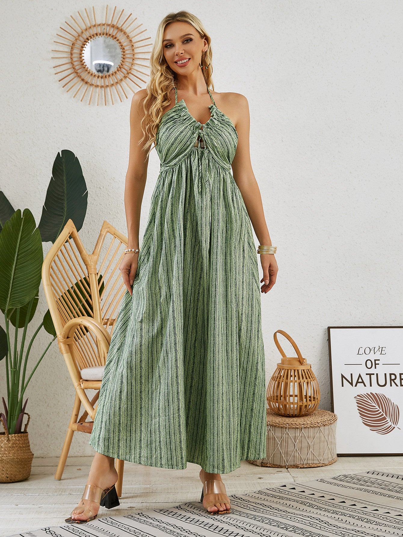 Serene Summer Boho Maxi Dress - Women's Sleeveless Flowing Beach Gown