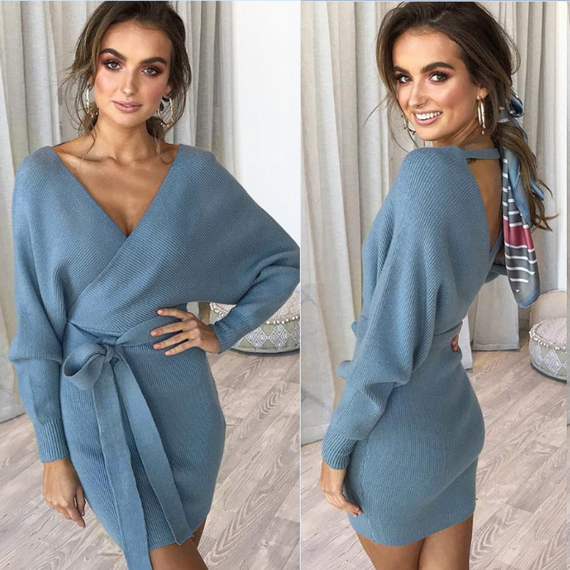 V Neck Long Sleeve Dress