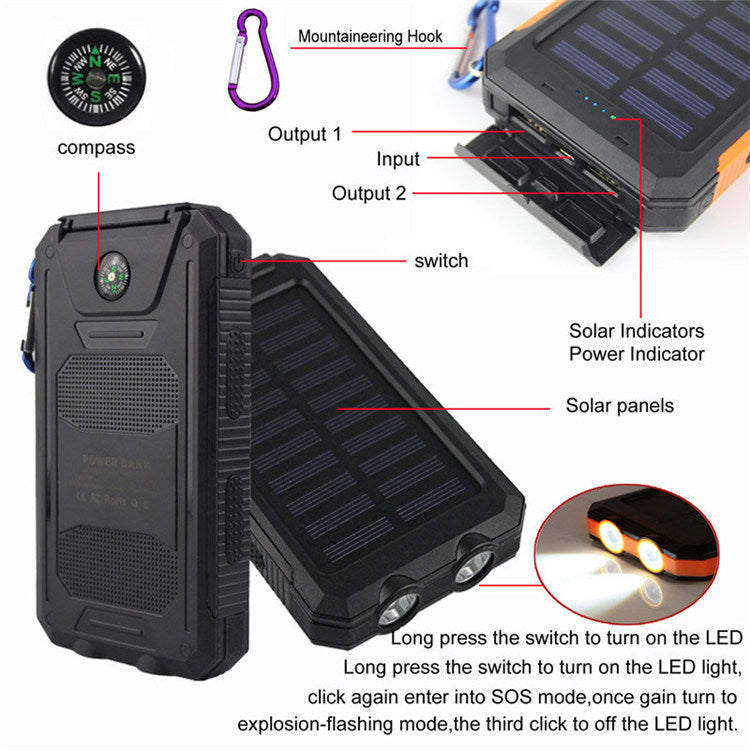 Ultimate 10000mAh Adventure Power Bank with Solar Charging