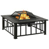 Outdoor Steel Fire Pit with Safety Mesh Cover and Poker